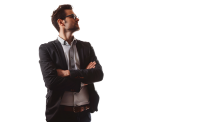 Full body photograph of an elegant French man in his mid-thirties isolated on a transparent background, detailed photo, png 