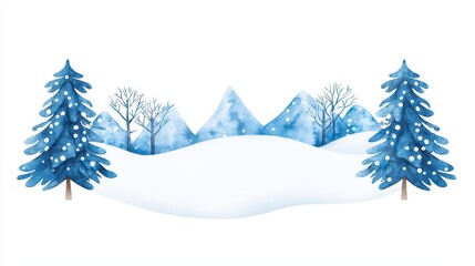 Charming Winter Wonderland Watercolor Illustration Featuring Snowy Landscape and Trees