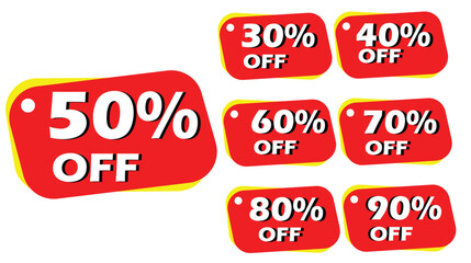 Discount sale tags with percentage off on white background