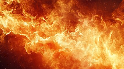 Close-Up of a Roaring Fire in a Fireplace, Flames Dancing