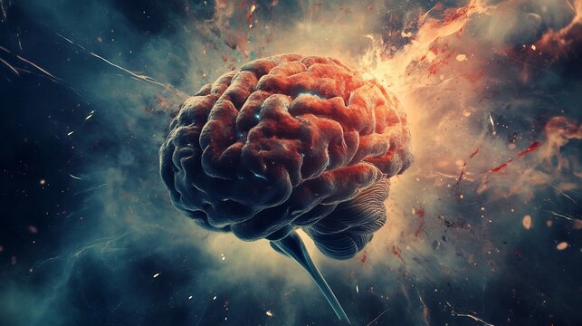 The Exploding Mind: A Visual Representation of Cognitive Power and the Universe's Mysteries
