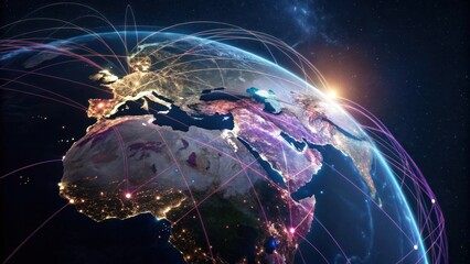 a global network connecting cities and countries across the planet, signifying interconnectedness and global reach