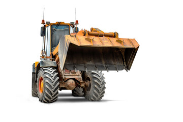This powerful construction vehicle showcases a large front loader poised for heavy lifting and...