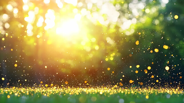Golden Sunlight Sparkling Meadow Forest Backdrop