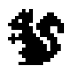 a pixelated black squirrel silhouette against a stark background