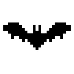Fototapeta premium an 8-bit pixelated bat silhouette, evoking a sense of mystery and retro style. The bat, with its iconic wing shape, is a symbol of the night
