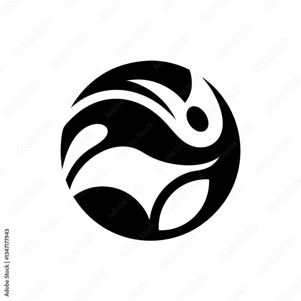 Poster a monochrome abstract image in circle shape of figure with curve design