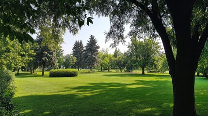 Serene Park Landscape: Lush Greenery and Tranquil Atmosphere