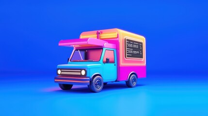 Vibrant Holographic Food Truck Concept on Bright Blue Background for Creative Projects