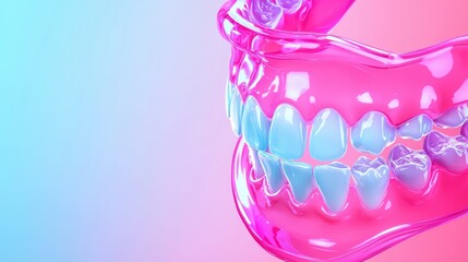Futuristic Orthodontic Concept Featuring Vibrant Pink and Blue Dental Apparatus