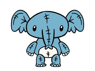 Cute blue plush elephant toy. Vector hand drawn cartoon illustration isolated on white