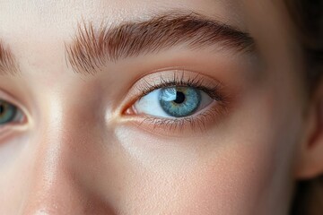 Obraz premium Macro close-up of a beautiful caucasian model showing perfect eyebrows after professional care and treatment