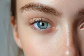 Beauty portrait of model showing perfect eyebrows and long eyelashes after eyebrows lamination and extension of eyelashes