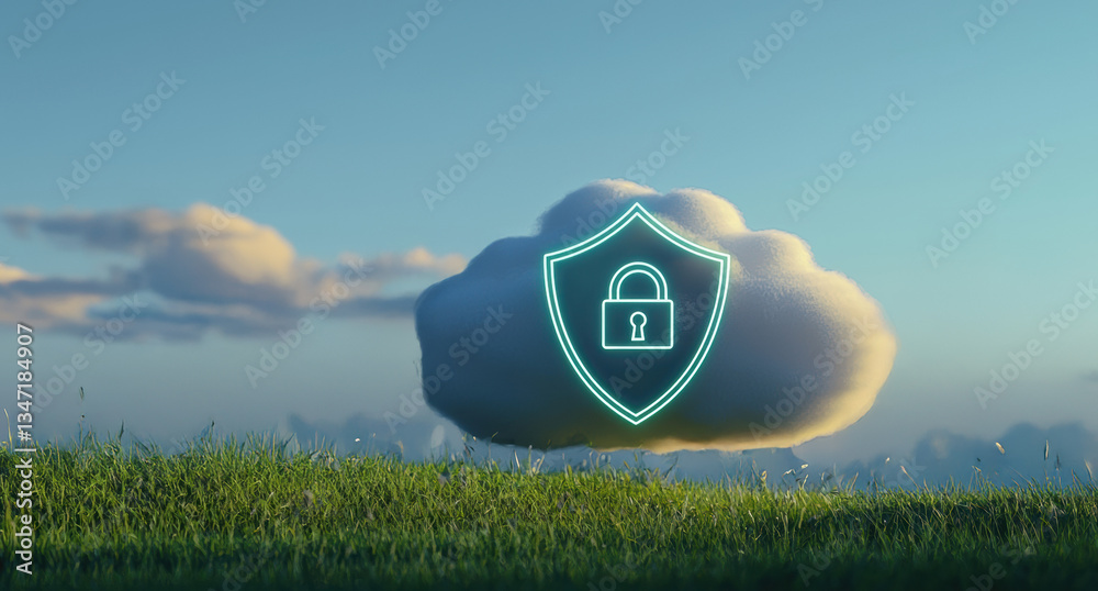 Poster Protecting data in the digital landscape with cloud computing security, ensuring safe and reliable storage