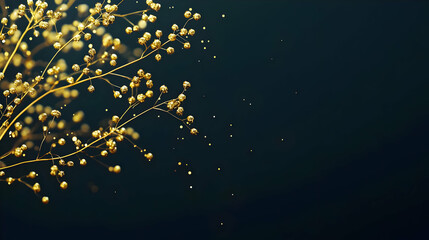 Golden Dry Flowers On Dark Background