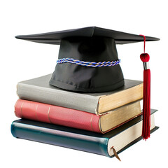 Graduation Cap Atop Stack of Books Representing Academic Achievement and Knowledge