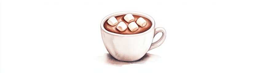 Warm Cup of Steaming Hot Cocoa with Marshmallows in a Light Watercolor Style