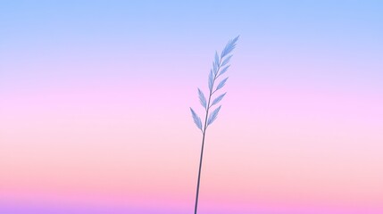 Naklejka premium Single Grass Stalk with Pastel Sunset Background.