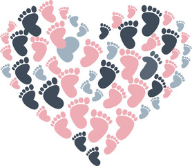 Obraz premium Cute Baby Footprint with Heart Shape Happy Mothers day