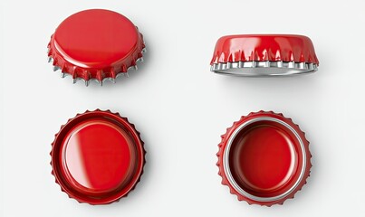 Four views of a red bottle cap