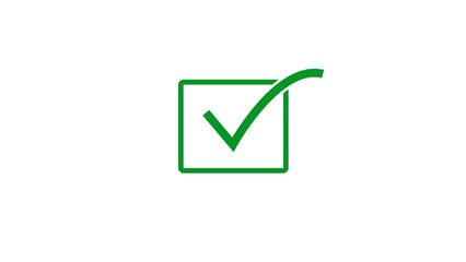 voting check mark lime green color 4k illustration. Abstract Check mark icon rectangle frame 4k illustration. Right mark icon white background.