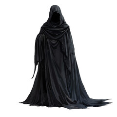 Naklejka premium Mysterious Figure in a Long Dark Hooded Cloak Illustration