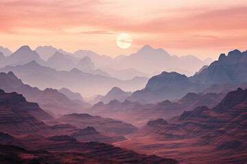 moon silvery glow delicately peaks and valleys of a mountain landscape, creating an ethereal beauty