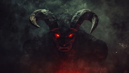 Demonic creature, looming, dark smoky background, fantasy art