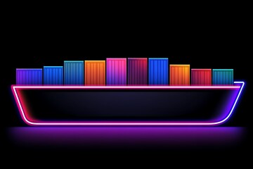 Neon Cargo Ship with Colorful Containers.
