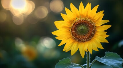 Naklejka premium A bright yellow sunflower with intricate petal details, standing out against a softly blurred background.