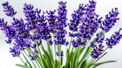 Naklejka premium Lavender blossoms bloom, filling the frame with purple and green against a bright, airy background