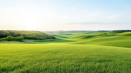 Naklejka premium Vast, vibrant green fields stretch into the horizon