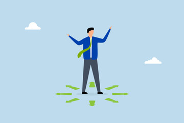 Obraz premium Choose career path, confused businessman choosing direction.