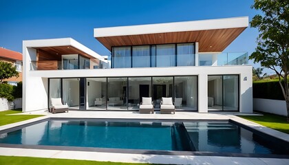 Fototapeta premium Modern Home Architecture Showcased in a Luxurious Close Up View