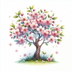 Fototapeta premium Beautiful blooming cherry tree with pink and white flowers 