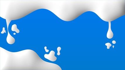 Dripping White Liquid on Blue Background. Abstract dripping white liquid with droplets on a vibrant blue background