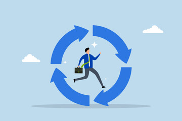 Working habit, businessman running on habit circle arrow diagram.
