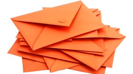 Orange paper envelopes isolated on a transparent background, detailed photo, png 