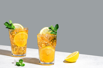 Iced tea with lemon and mint