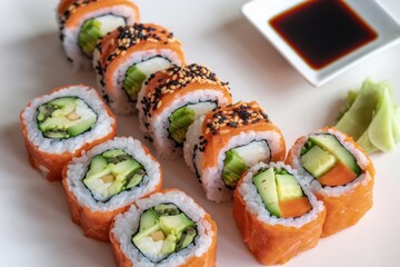 Vegetarian sushi rolls with fresh ingredients served on a minimalist plate