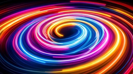 Obraz premium Swirling Vortex of Vibrant Neon Lights Creating Intricate Abstract Patterns on Dark Background