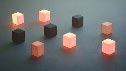 Abstract geometric shapes, illuminated cubes, studio scene. Potential use for background image, design inspiration