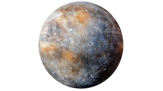 planet Mercury isolated on transparent background, detailed photo, png 