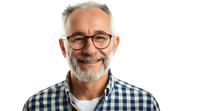 Portrait of a happy smiling teacher man wearing glasses isolated on transparent background, detailed photo, png