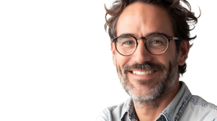 Portrait of a happy smiling teacher man wearing glasses isolated on transparent background, detailed photo, png