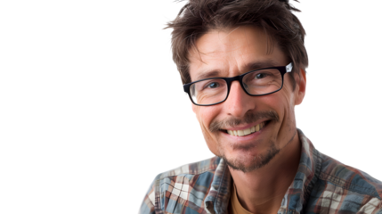 Portrait of a happy smiling teacher man wearing glasses isolated on transparent background, detailed photo, png