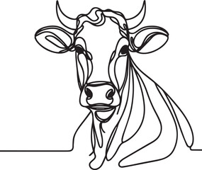 Cow Continuous Line Art Drawing – Black Vector Illustration