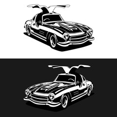 Obraz premium modern classic car illustration black and white design vector art