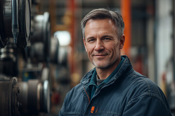 Fototapeta premium Skilled worker smiling in industrial workshop