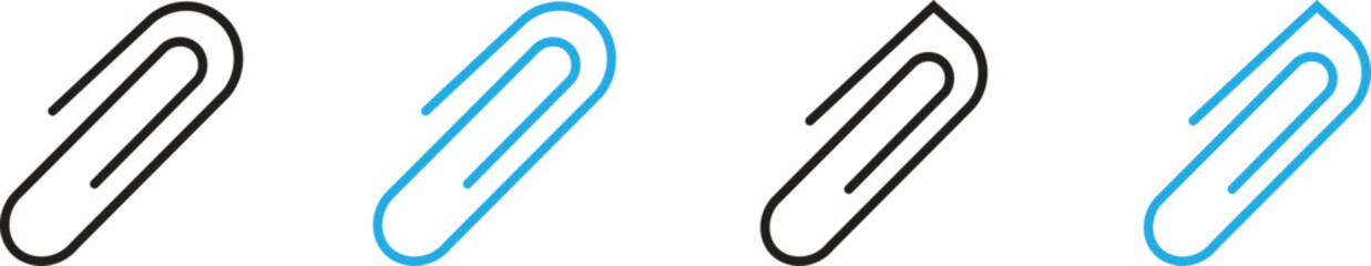 Paper Clip Icon Set. File Attachment, Paperclip line style isolated on transparent background. Stationery elements. Attach link sign button. Paperclip outline vector icon with editable stroke.